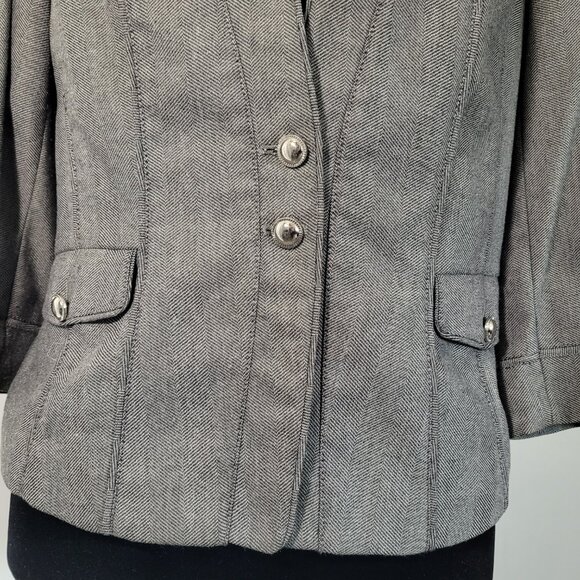 WHBM Grey Herringbone Blazer with Double Button Detail – Size 14 - Picture 3 of 9